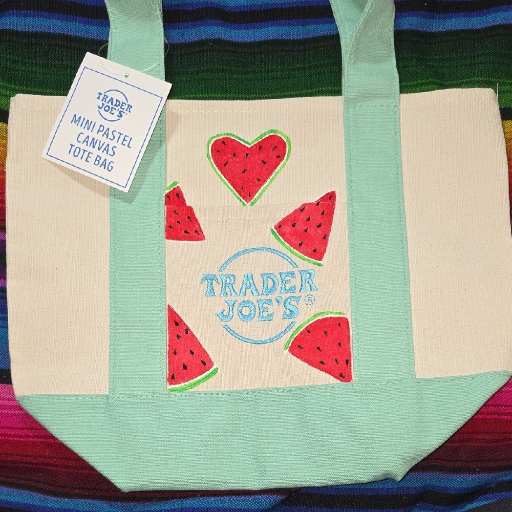 Cream and Green Canvas Tote with Heart Design